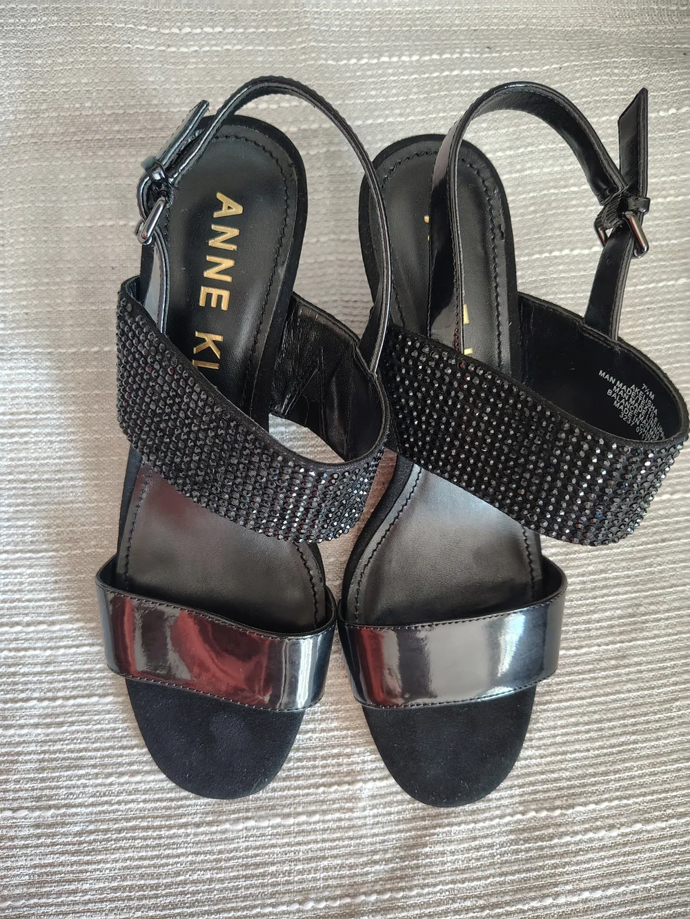 Anne Klein Akelisha Black Rhinestone Wedge Sandals Women's 7.5 Slingback Formal